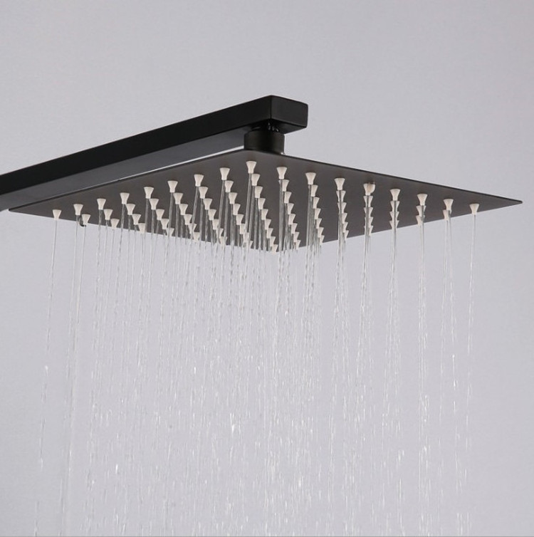 Stainless Steel 304 Black Shower Set Luxury Square Bathroom Shower Faucet 3 Way Rainfall Shower System