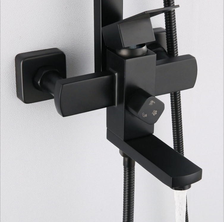 Stainless Steel 304 Black Shower Set Luxury Square Bathroom Shower Faucet 3 Way Rainfall Shower System