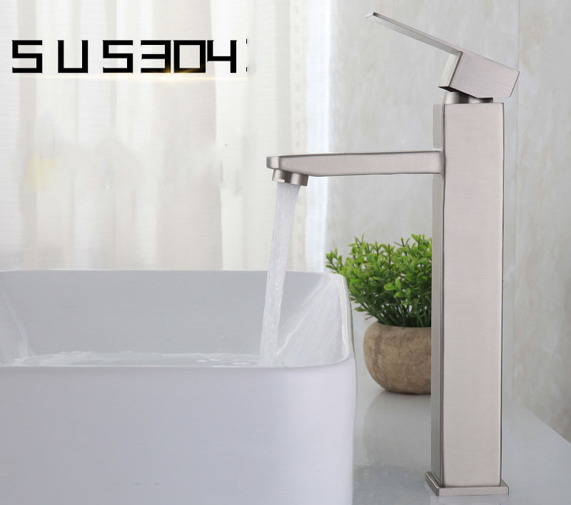 High Quality Wall Mount Basin Faucet Brushed Nickel Sink Bathroom Tap 304 Stainless Steel Bath Taps And Faucets