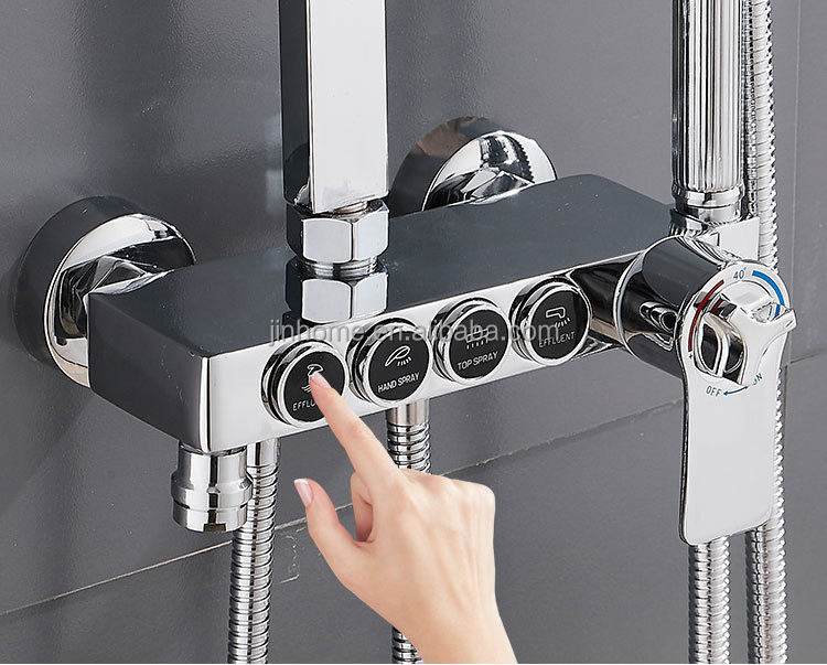 Chrome Brass Thermostatic Shower Set High Quality Bathroom Shower Faucet High Pressure 4 Functions Shower Head