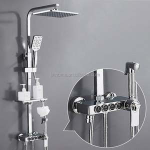 Chrome Brass Thermostatic Shower Set High Quality Bathroom Shower Faucet High Pressure 4 Functions Shower Head