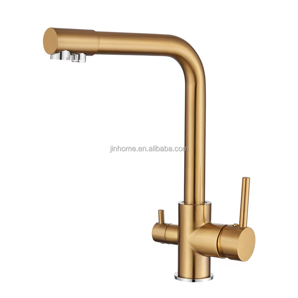 Gold Brushed  3 In 1 Water Purifier Tap Modern Faucet Two Handle Three Way Drinking Water Filter Kitchen Faucets