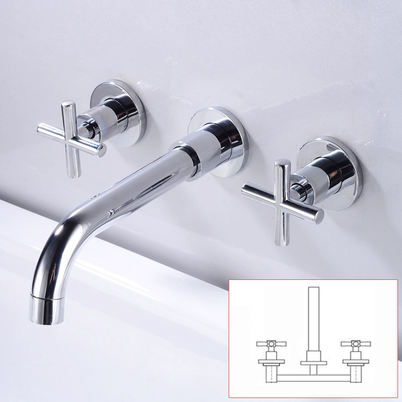 Hidden wall mounted concealed chrome  waterfall mixer tap  bathroom solid brass in wall concealed basin faucets