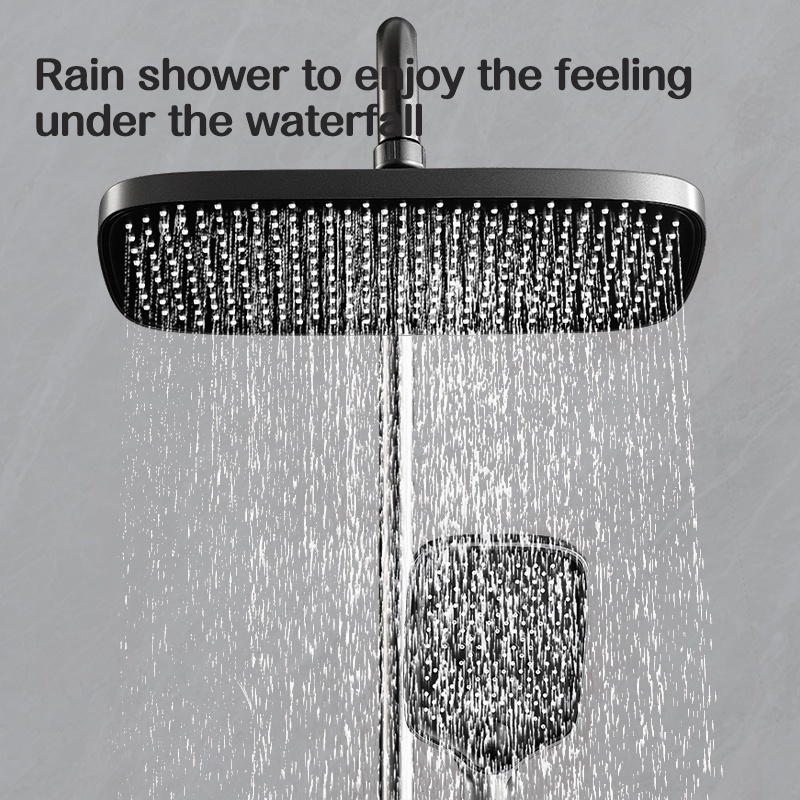 Black Gun Gray Copper Piano Shower Set 4 Functions Rainfall Shower Head Bathroom Shower System With Temperature