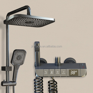 Black Gun Gray Copper Piano Shower Set 4 Functions Rainfall Shower Head Bathroom Shower System With Temperature