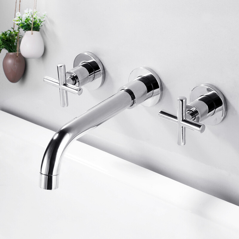 Hidden wall mounted concealed chrome  waterfall mixer tap  bathroom solid brass in wall concealed basin faucets