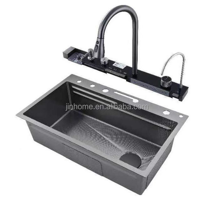 Multi-functional LED Kitchen Sink Faucet Stainless Steel Sink Kitchen Tap Sink Faucet with Cup Vegetable Washer