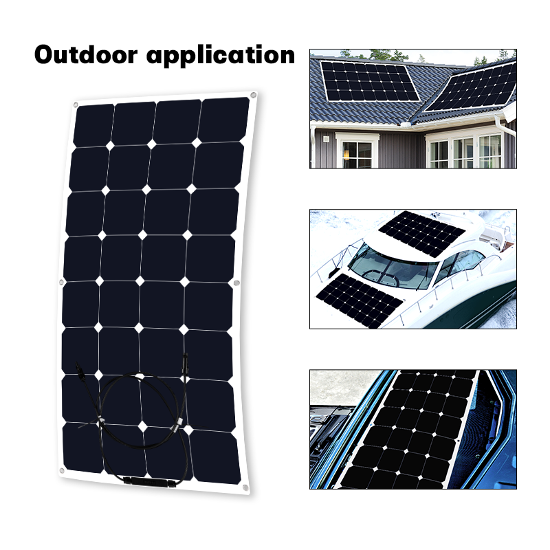 100W 17.6V Pet Sunpower Cells 23% High Efficiency Semi Flexible Marine Solar Energy Panel for RVs Yachts Boats Cars Campervans