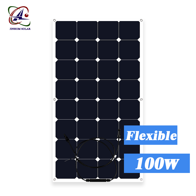 100W 17.6V Pet Sunpower Cells 23% High Efficiency Semi Flexible Marine Solar Energy Panel for RVs Yachts Boats Cars Campervans