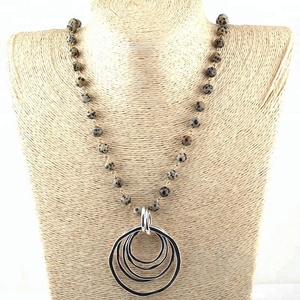 Natural Stone Necklace Rosary Chain Multi Circle Pendant Necklace Women Ethnic Necklaces