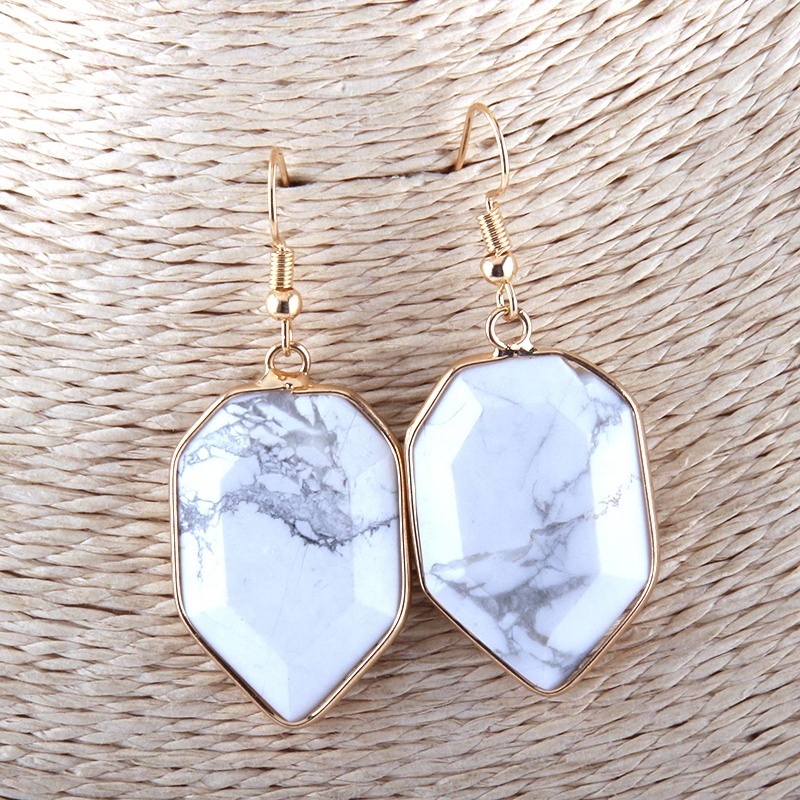 Classic Trend Women Irregular natural Gemstone map stone earring pic jasper drop white howlite Earring