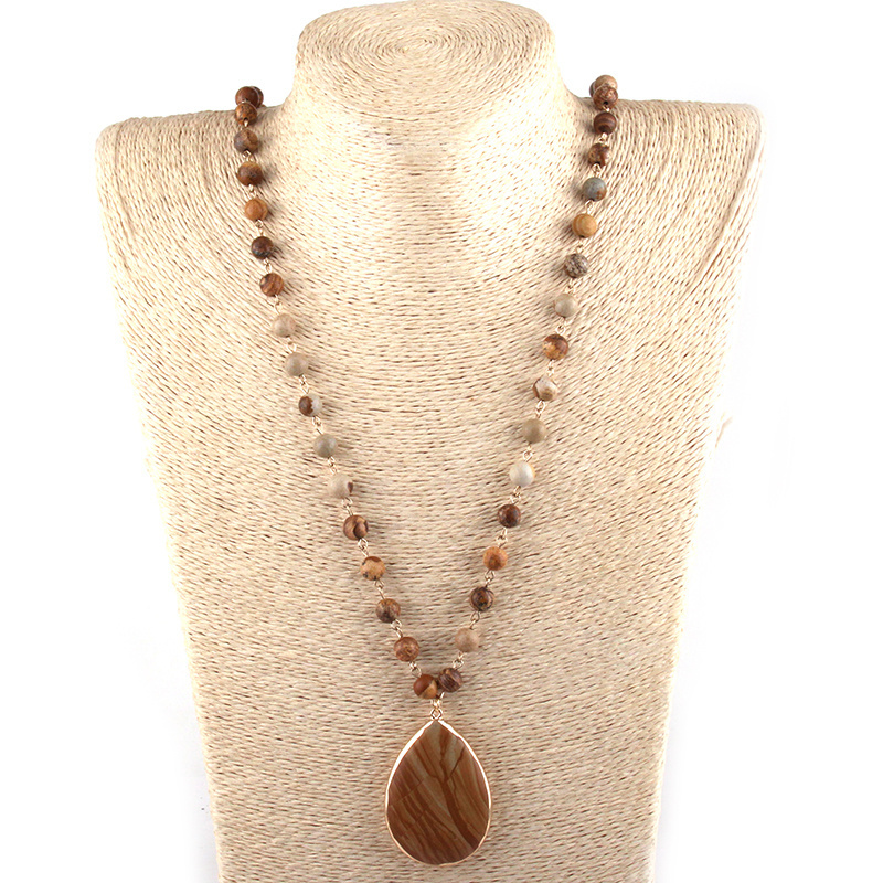 Fashion Natural Stone Rosary Chain Jewelry Necklace Stone Pendent Necklace Women