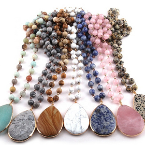 Fashion Natural Stone Rosary Chain Jewelry Necklace Stone Pendent Necklace Women