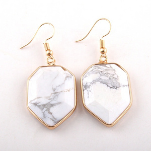 Classic Trend Women Irregular natural Gemstone map stone earring pic jasper drop white howlite Earring