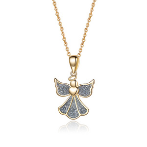 Fine jewelry Gold Plating Silver Guardian Angel Wing Charm Pendant Necklace