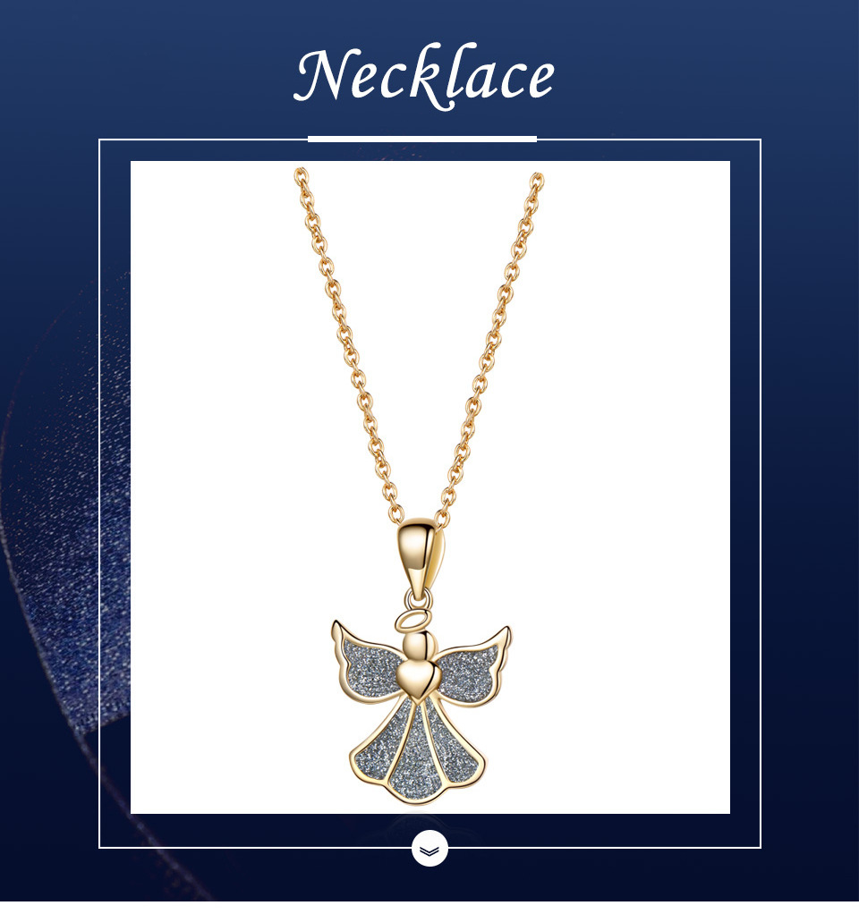 Fine jewelry Gold Plating Silver Guardian Angel Wing Charm Pendant Necklace