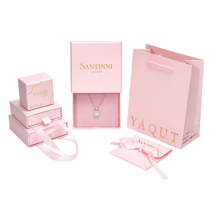 Customized Paper Sliding Drawer Box Ring Earrings Necklace Bracelet Gift Jewelry Packaging Boxes With Handle