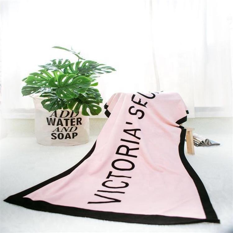 Custom designer digital monogram printed rectangle microfiber beach towel pink lounge chair cover multi-purpose