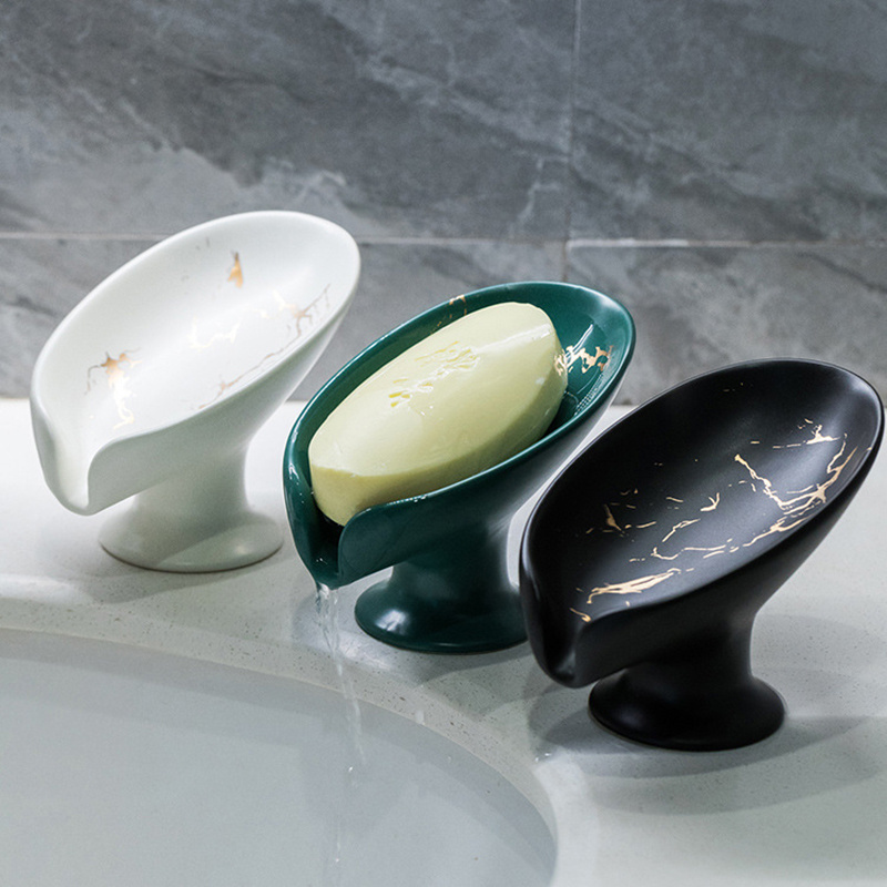 Jabonera Saboneteira Luxury Marble Hotel Bathroom Set Drain Ceramic Soap Dish Leaf Shape Soap Holder