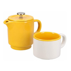 Juego Tazas Cafe Cezve Cafetera Prensa Francesa Wholesale 400Ml Custom Caffe Coffee Maker Ceramic French Press Pot With Cup Set