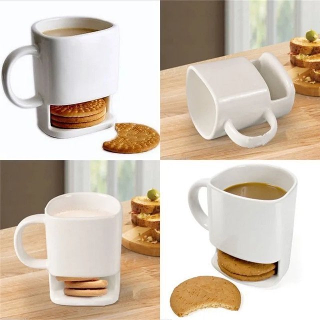 Wholesale Unique Creative Design Cafe Personalized Funny White Cookie Biscuit Holder Porcelain Custom Ceramic Coffee Mug