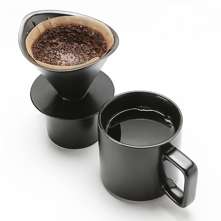 New arrival black matte pour over cup filter dripper coffee set maker coffee ceramic dripper set with mug