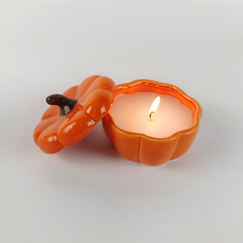 Pot Bougie Frasco Velas Wholesale Bulk Candle Making Container Halloween Pumpkin Shaped Ceramic Empty Candle Jar With Lid