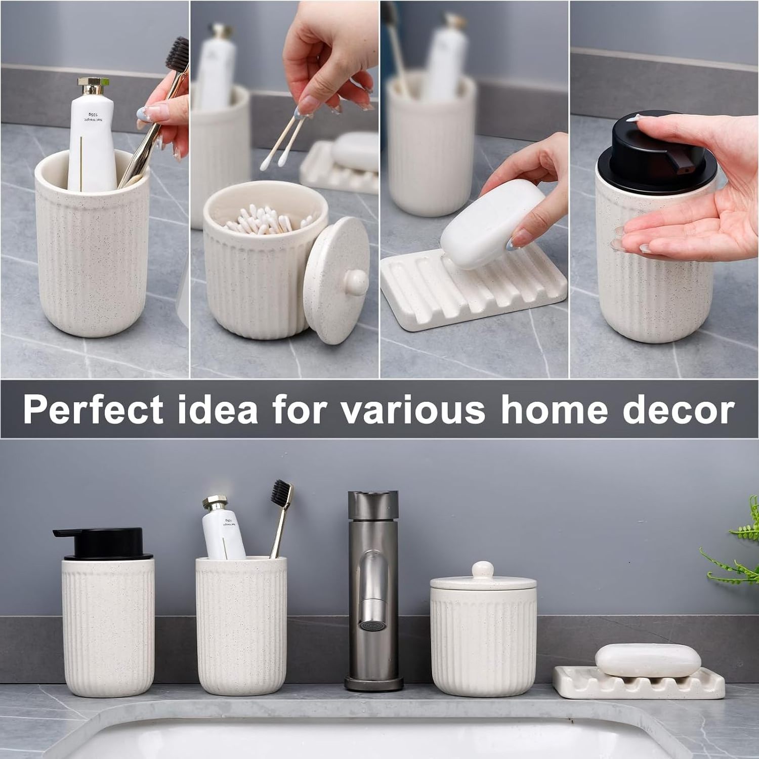 Accessoire Salle De Bain Custom Hotel Product Soap Dispenser Jar Gargle Cup Toothbrush Holder Ceramic Bathrooms Accessories Set