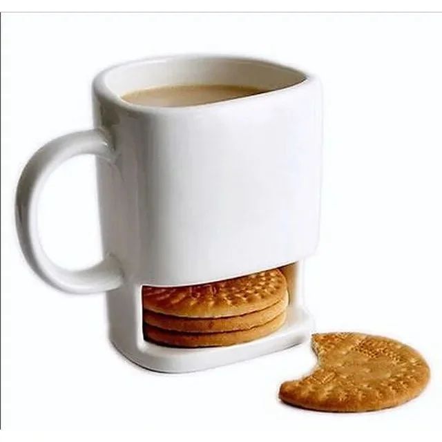 Wholesale Unique Creative Design Cafe Personalized Funny White Cookie Biscuit Holder Porcelain Custom Ceramic Coffee Mug