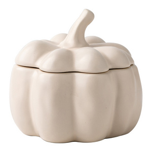 Pot Bougie Contenant Bougie Wholesale Porcelain Candle Holder White Empty Halloween Pumpkin Unique Ceramic Candle Jar With Lid