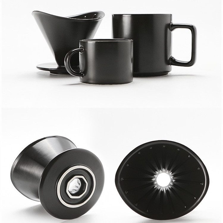 New arrival black matte pour over cup filter dripper coffee set maker coffee ceramic dripper set with mug