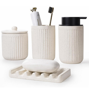 Accessoire Salle De Bain Custom Hotel Product Soap Dispenser Jar Gargle Cup Toothbrush Holder Ceramic Bathrooms Accessories Set