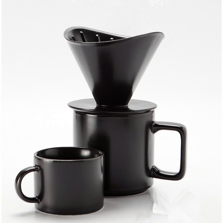 New arrival black matte pour over cup filter dripper coffee set maker coffee ceramic dripper set with mug