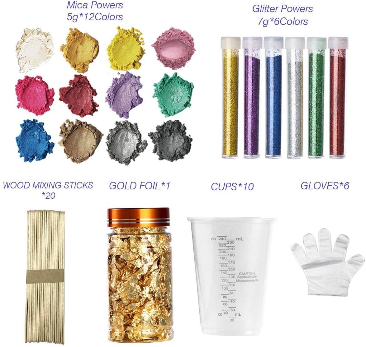 Crystal Clear 16OZ Epoxy Resin  for Jewelry Art Craft Resin Kit with Mica Powder, Glitter,  Gold Foil Flakes, Cup and Sticks