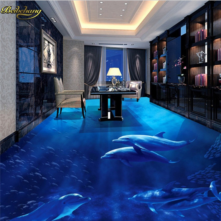 Wholesale Custom Non-slip 3D Crystal Gloss Epoxy Floor Painting For Kids Wallpaper PVC Adhesive Wear