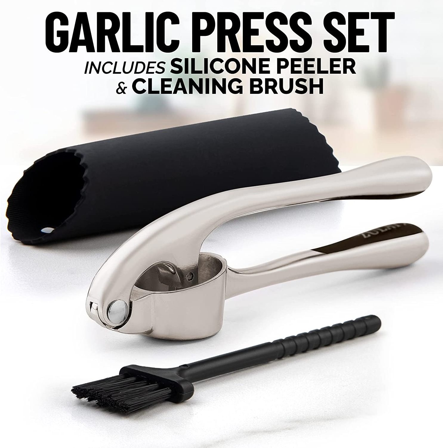 3 in 1 Kitchen Zinc Alloy Garlic Press Crusher Household Garget and Tool Garlic Chopper Press