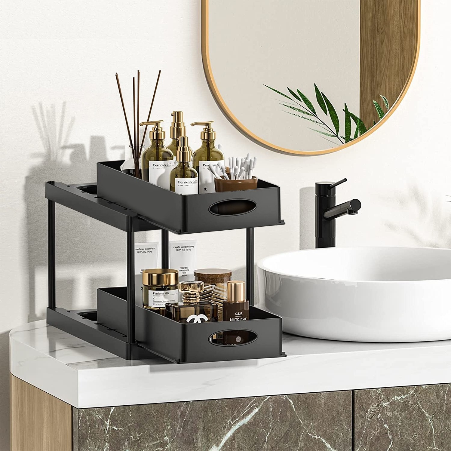 2-Tier Sliding Bathroom Sink Storage Holders Kitchen Plastic Storage Holders Racks Organization