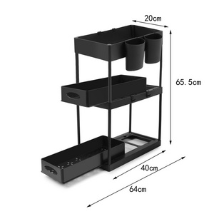 2-Tier Sliding Bathroom Sink Storage Holders Kitchen Plastic Storage Holders Racks Organization