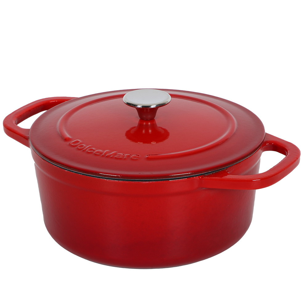 Deep round Cast Iron Dutch Oven Enamel Casserole Cookware with Nonstick Coating and Metal Lid for Outdoor Cooking