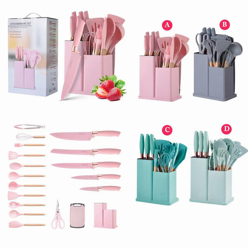 Hot Sale High Quality 19 Pieces Silicone Cooking Tools Set Wholesale Kitchenware Set Cookware Silicone Kitchen Utensils