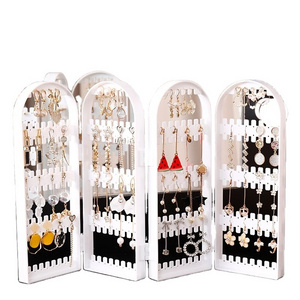 Transparent Clear Acrylic Folding Earring Holder 4 Doors Necklace Display Stand Rack Transparent Jewelry Organizer Box