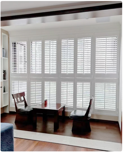 custom horizontal bi-fold White Primed Waterproof Shutter Aluminum Wooden PVC Plantation Shutter