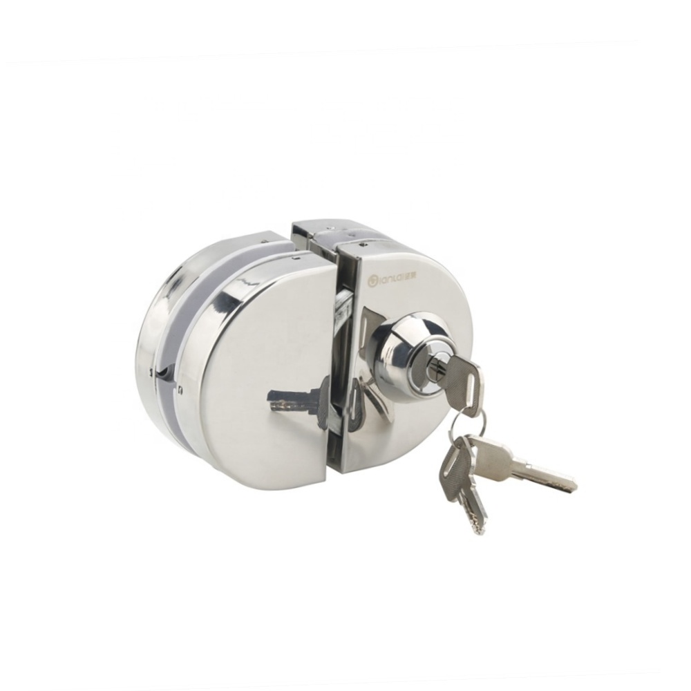 Glass door patch fitting stainless steel entrance no drilling D shape center security lock