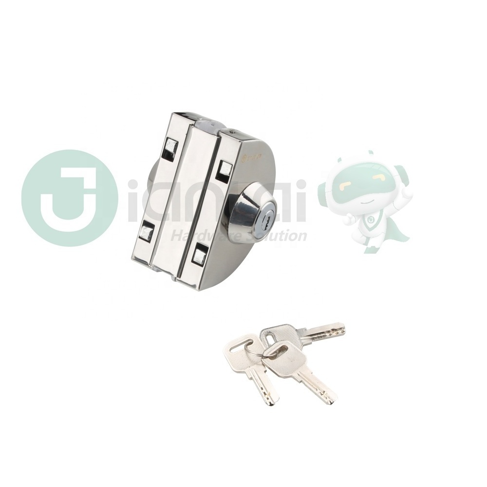 Glass door patch fitting stainless steel entrance no drilling D shape center security lock