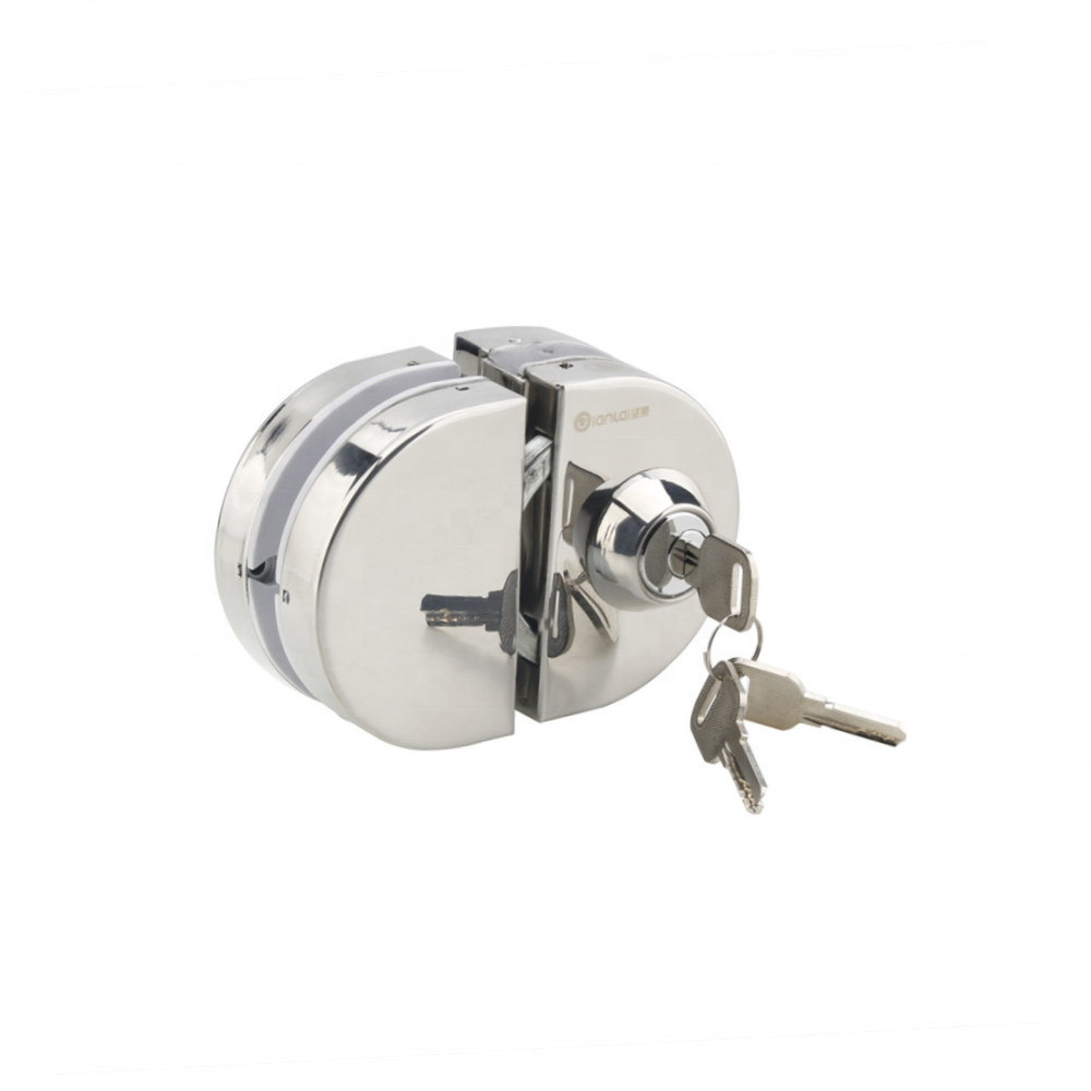 Stainless steel glass patch fittings entrance no drilling D shape center security lock