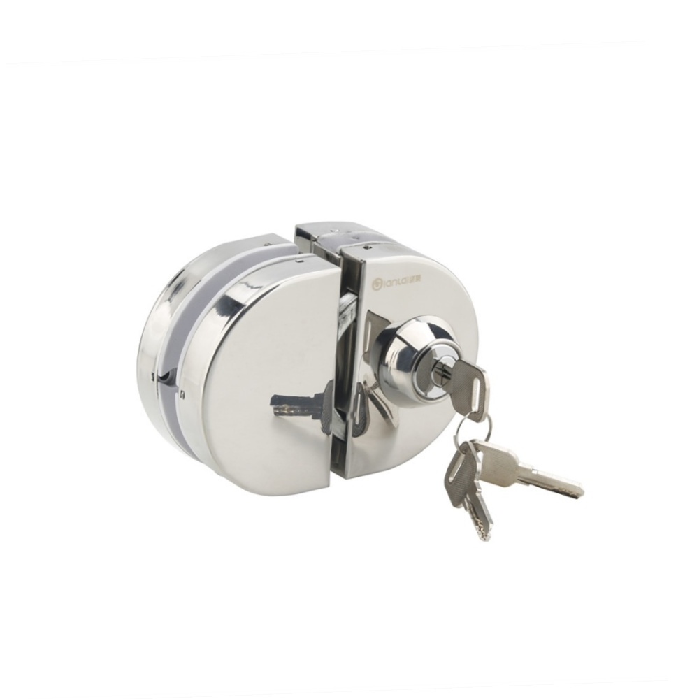 Glass door patch fitting stainless steel entrance no drilling D shape center security lock