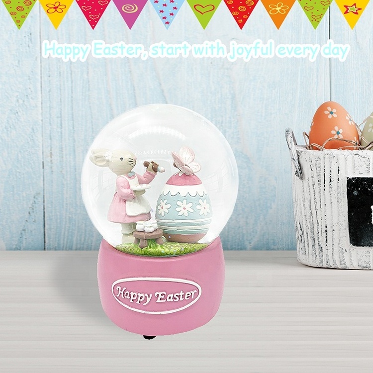 OEM & ODM Kids favor easter bunny gifts musical resin glass snow globe for Easter