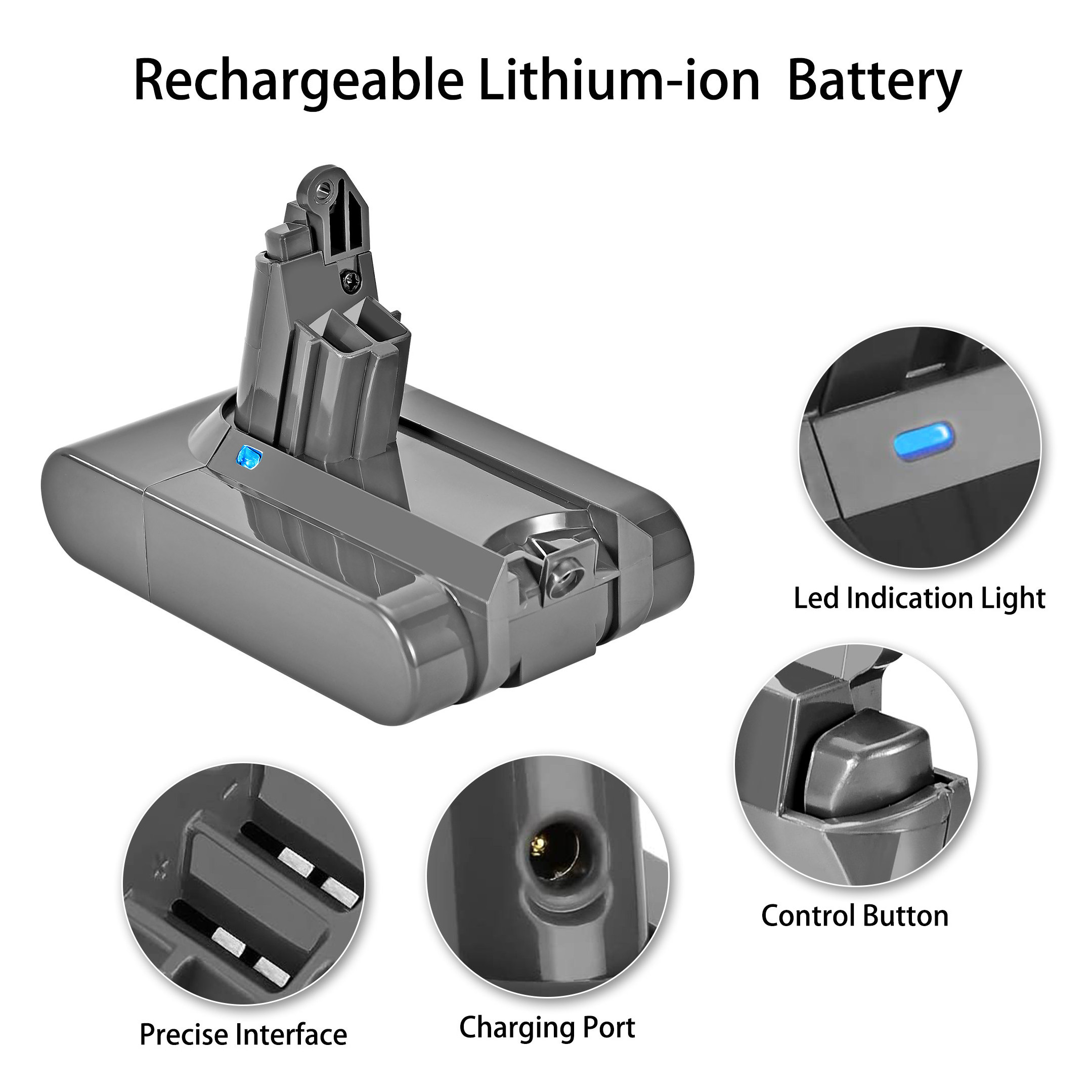 V6 Battery 4000mAh 21.6V Lithium Battery Compatible with V6 DC58 DC59 DC61 DC62 DC72 Absolute Animal Motorhead Sli