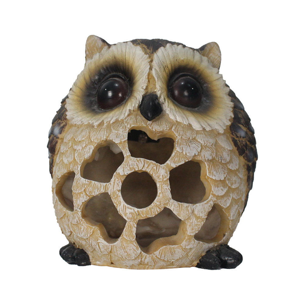 Resin Mini Owls, Miniature Figurines with LED Light, Animals for Fairy Garden