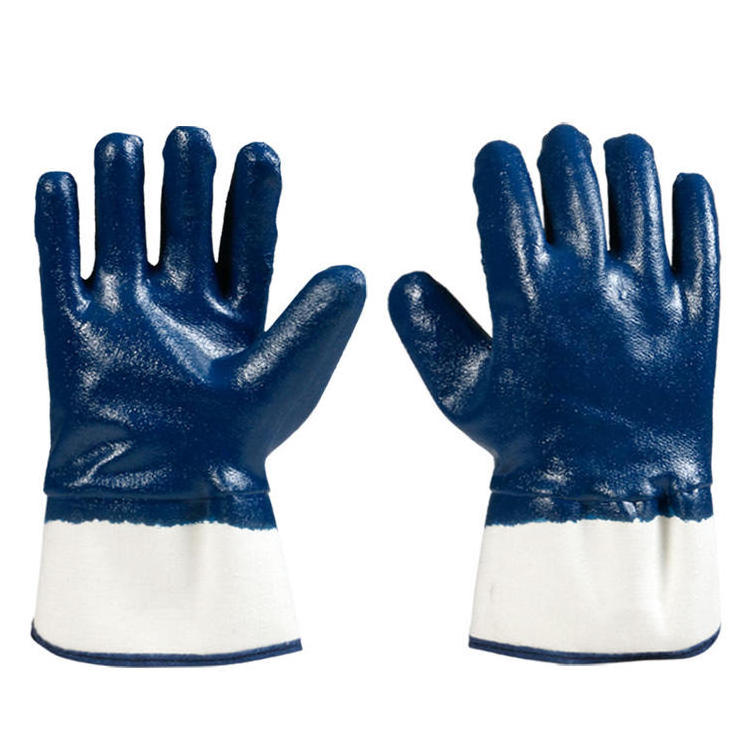 China oil chemical resistant nitrile coated gloves Bulk Heavy Duty Cheap Custom Industrial thick Blue Nitrile Coated Glove